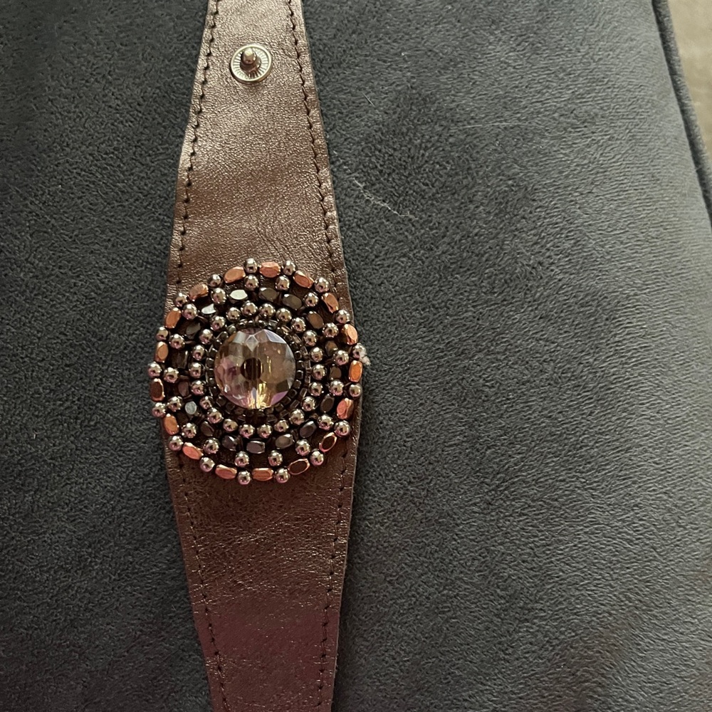 Upcycled Leather Cuff Bracelet Boho with Gemstones!Bronze and crystal